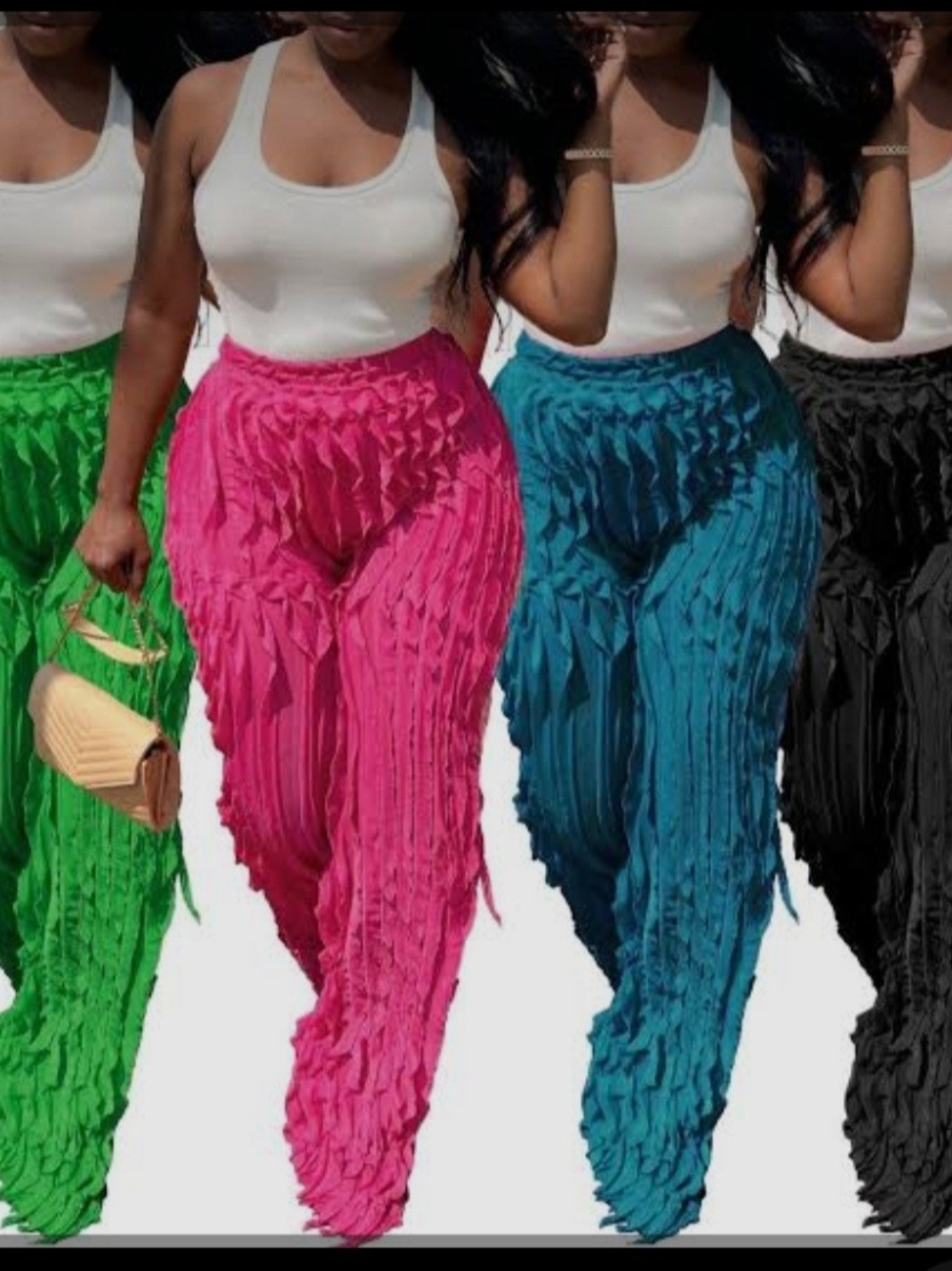 Women's Textured Ruffle Wide-Leg Pants - Green